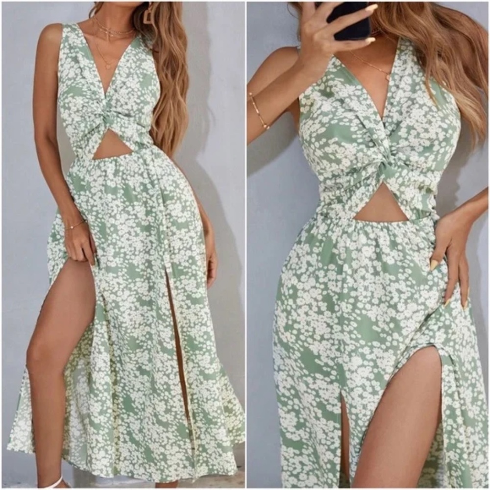 Boho Floral Print Cutout Sleeveless Maxi Dress - Picture 8 of 8